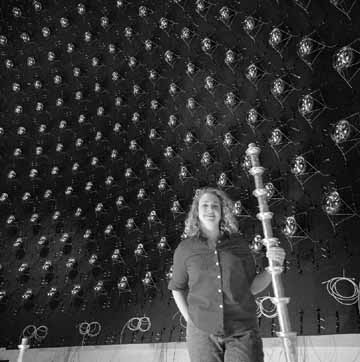 Graduate student Jennifer Raaf under the MiniBooNE sky photomultipliers