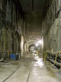 Miners completed the excavation of the NuMI target hall in January 2001. With a height of 60 feet and walls of rock, the hall's interior is reminiscent of a cathedral.