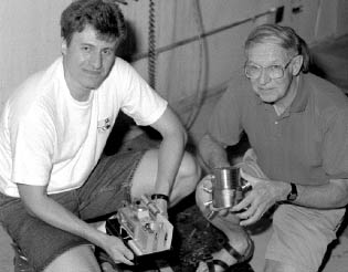 Physicists Vladimir Shiltsev (left) and Joe Lach are studying the sources and levels of ground motion.