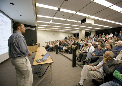 CDF collaborator Christoph Paus announced the discovery of B_s antimatter oscillations at a Wine & Cheese seminar on Friday, Sept. 25, 2006